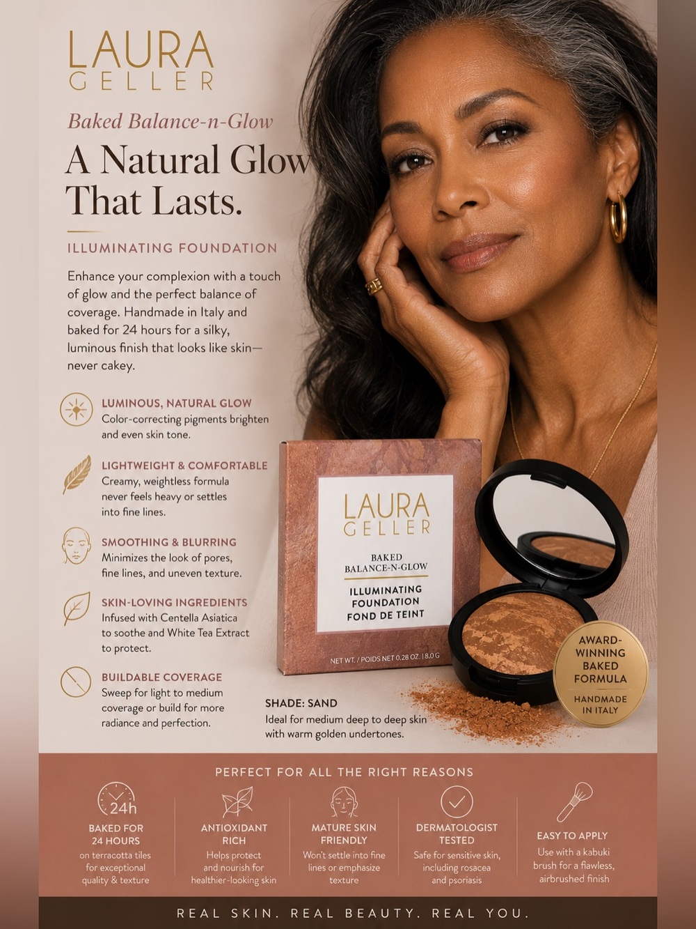 Laura Geller Baked Balance-n-Glow Illuminating Foundation Sand NIB 0.28 oz